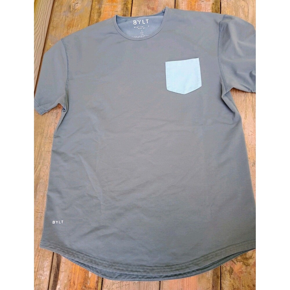 Bylt Drop Cut Pocket Tee Shirt Mens XL Blue Lux Short Sleeve Crew Neck